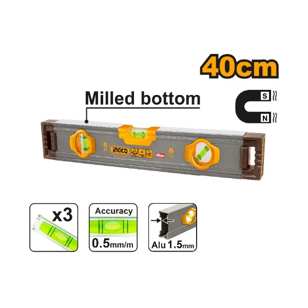Ingco Spirit Level With Powerful Magnets 40CM [HSL38040M]