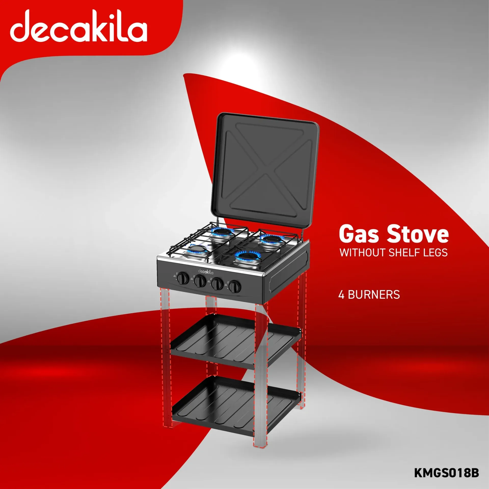 Decakila Gas Stove With Shelves 4 Burners