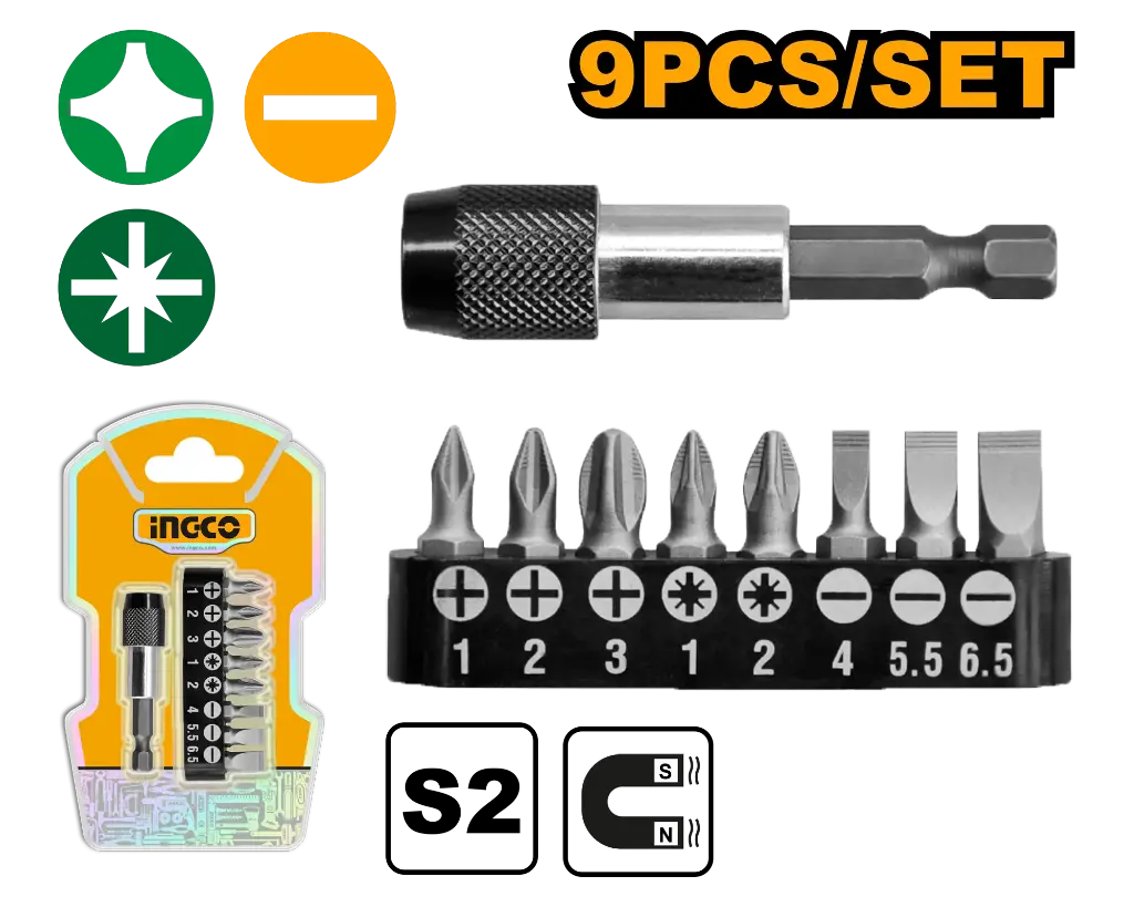 [AKSD0071] Ingco 9 Pcs Screwdriver Bits Set [AKSD0071]
