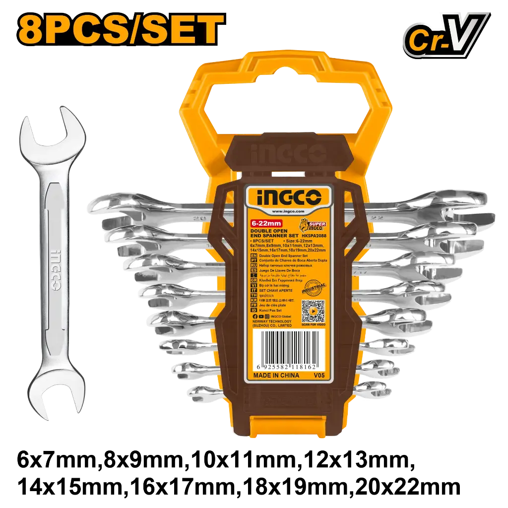 [HKSPA2088] Ingco 8Pcs Double Open End Spanner Set [HKSPA2088]