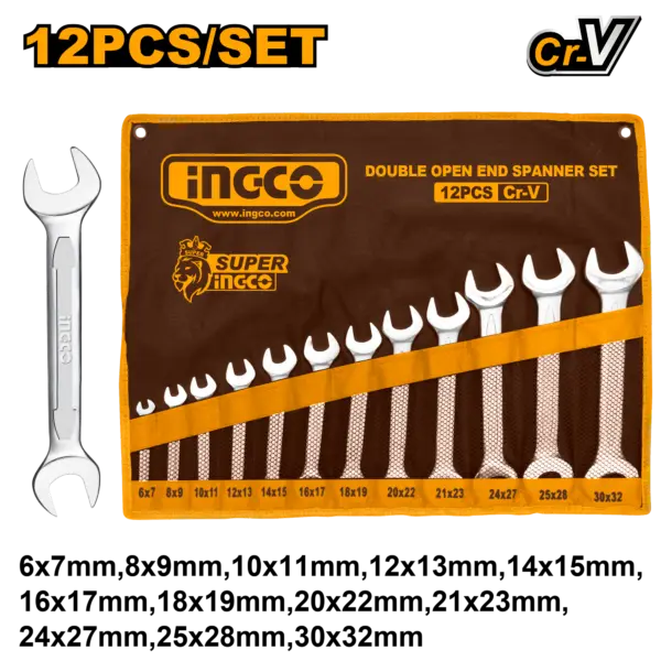 [HKSPA2142] Ingco 12Pcs Double Open End Spanner Set [HKSPA2142]
