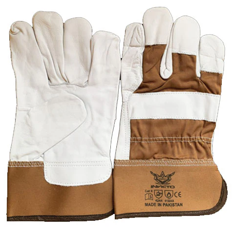 [SAF-07108] Invicto Gloves Rigger Cowhide Grain Leather With Brown Jeans Fabric L (Made In Pakistan) Lpi-G-115