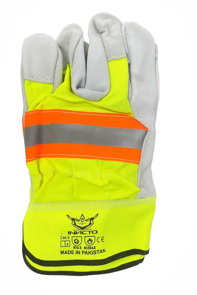 Invicto Gloves Rigger Cowhide Split Leather With With Reflector On Fabric On Back L Made In Pakistan Lpi-G-127