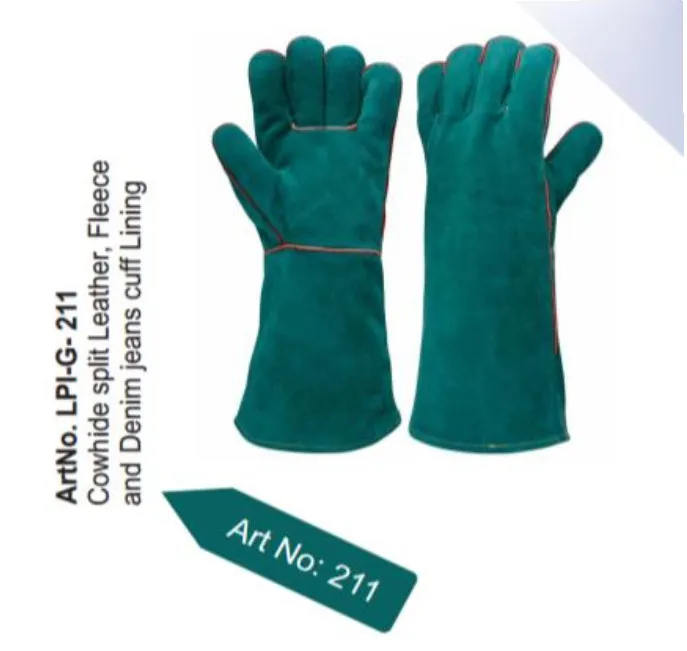 [SAF-07114] Invicto Gloves Welding Cowhide Green Split Leather With Inside Linning 16" Made In Pakistan Lpi-G-211