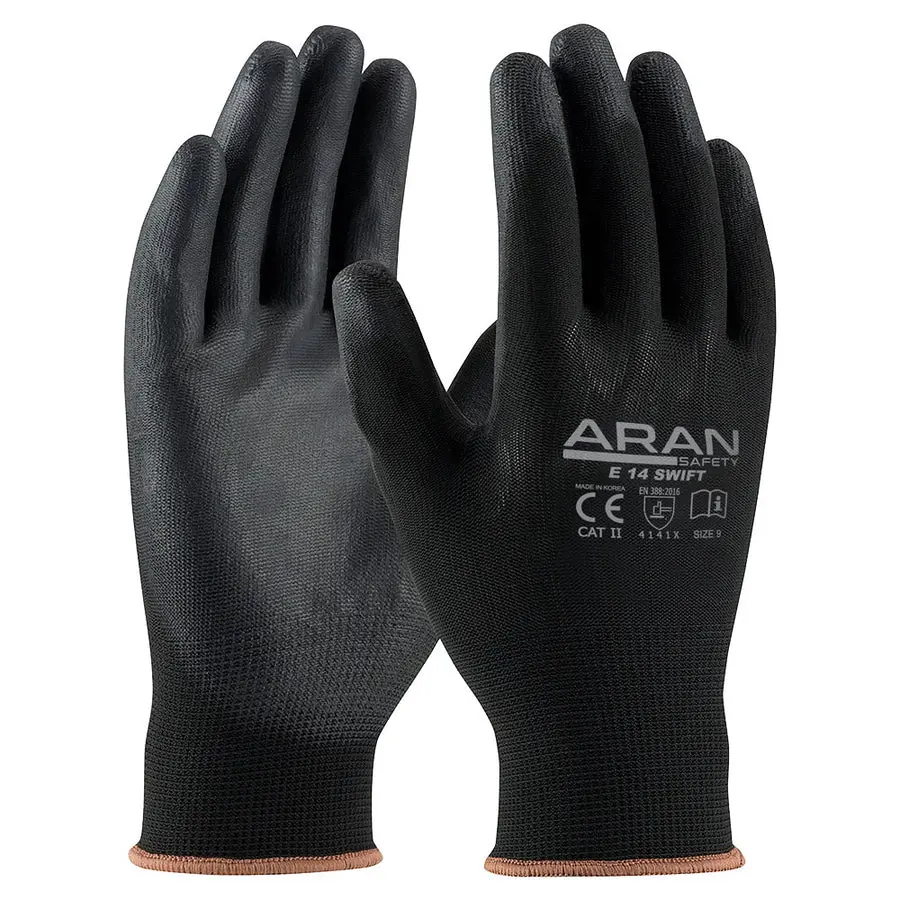[SAF-09942] Aran Safety Gloves E14 Black Palm Coated (7,8,9,10)